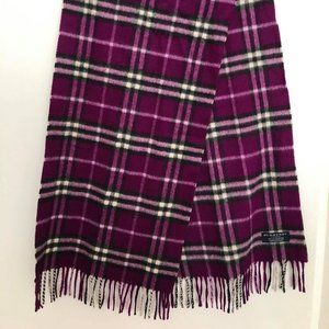Purple plaid Burberry fringe scarf